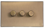 M Marcus Heritage Brass Windsor Range 3 Gang Trailing Edge LED Dimmer Switch